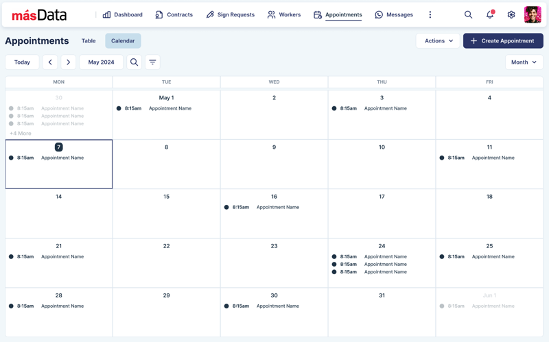 másData appointments calendar